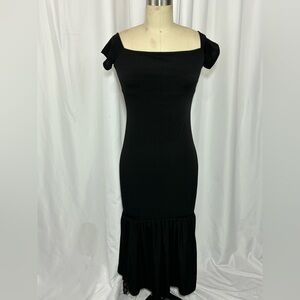 BCBG Black 90s Bodycon Ruffle Hem Midi Dress Small NWT